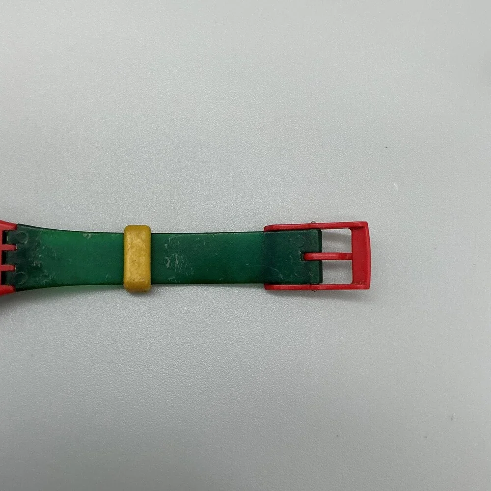 Vintage Swatch Radar Womens Watch 25mm Green Dial Red Swiss New Battery